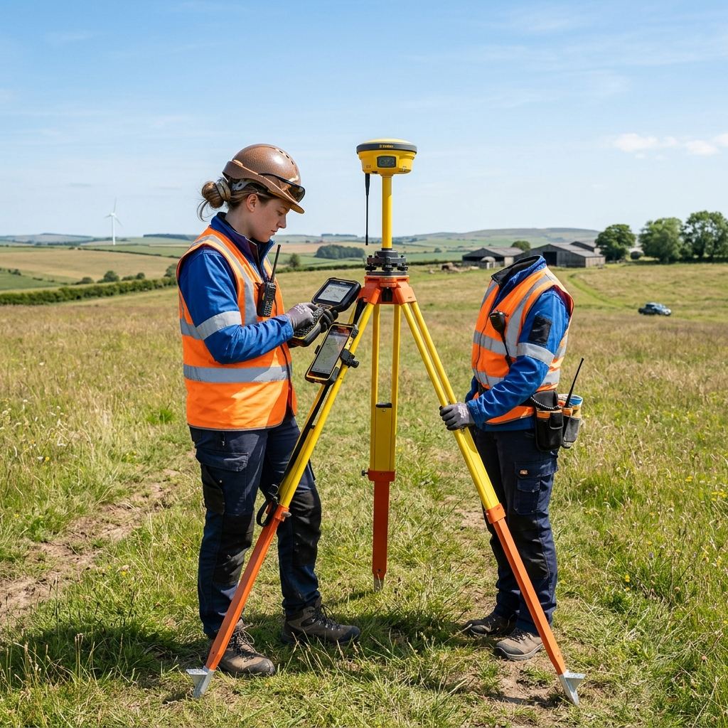 Drone surveying over Indian agricultural land with DGPS rover